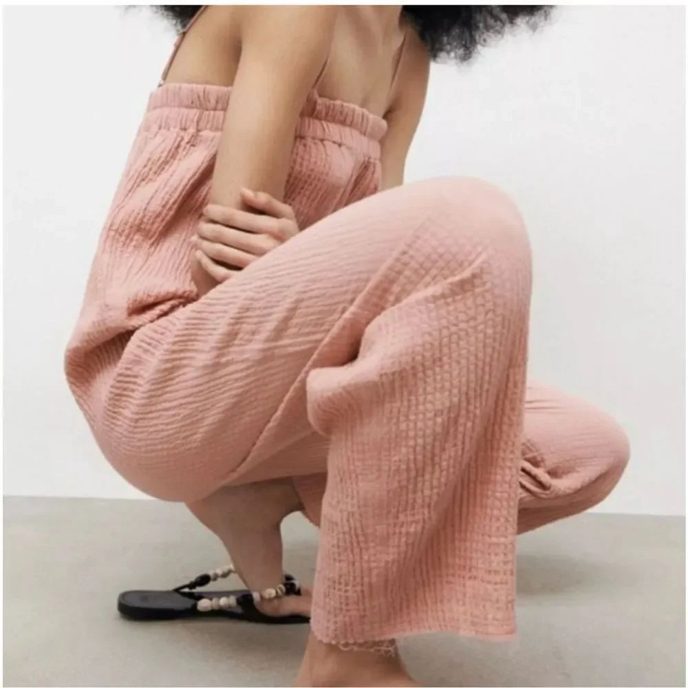 Zara Women’s Boho Gauze Cotton Blend Sleeveless Jumpsuit Dusty Rose Pink Size S